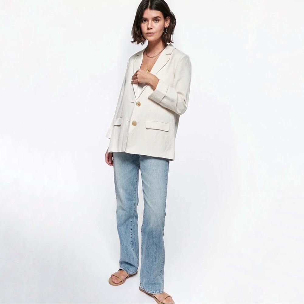 Cami NYC Owen Blazer Silk Linen Notch Lapel Button Front Jacket Ceramic Ivory XL